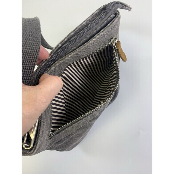 Travelon Anti-Theft Heritage Small Crossbody Bag Gray Cotton Canvas Zip RFID - Picture 10 of 16